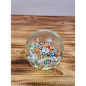 Art Glass‎ Paperweight Handblown Multicolor Millefiori Stickered JAPAN 2.5"